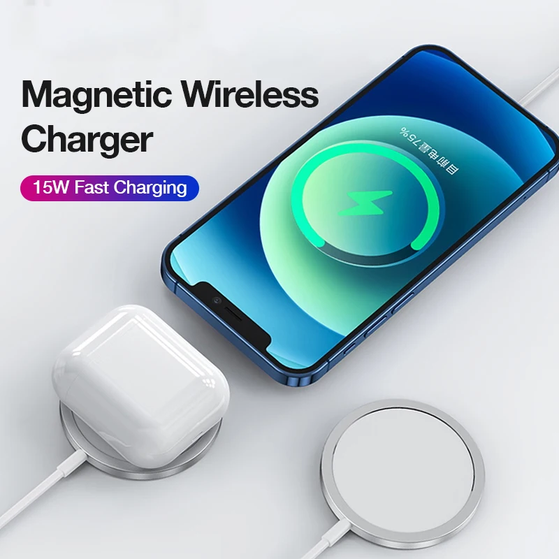 15W Magnetische Drahtlose Ladegerät Für iPhone 12 Pro Max Quick Charge AirPods Pro Schnelle Lade Drahtlose Ladegerät Für Samsung huawei