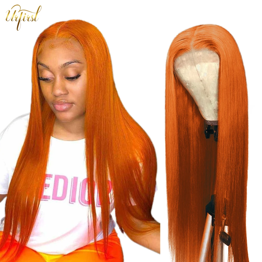 30 32 Ginger Orange Straight Wig Transparent Middle T Part #99J Brazilian Human Hair Wigs For Black Women Lace Wig Pre Plucked