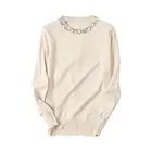 Повседневный женский осенне-зимний Однотонный свитер с бусинами и вырезом, свободный трикотажный свитер, подходит для работы, школы, шопинга, отдыха