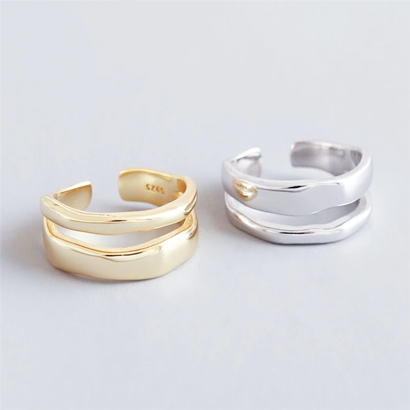 

Sole Memory Fresh Double Layer Personality Sweet Wave Fashion Silver Color Female Resizable Opening Rings SRI465
