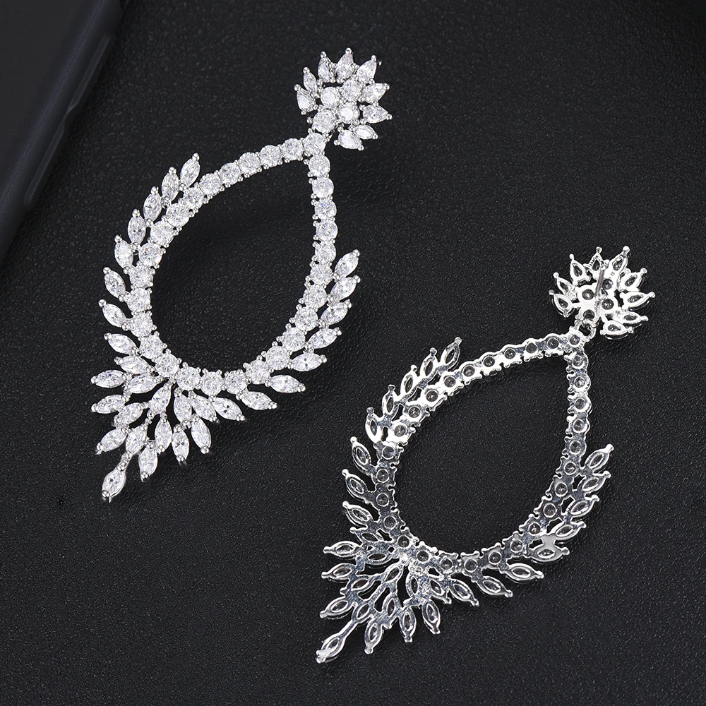 

LARRAURI Trendy Cubic Zirconia Big Drop Earrings Luxury Femme Bohemia Crystal Earrings for Women 2019 New Design indian Jewelry