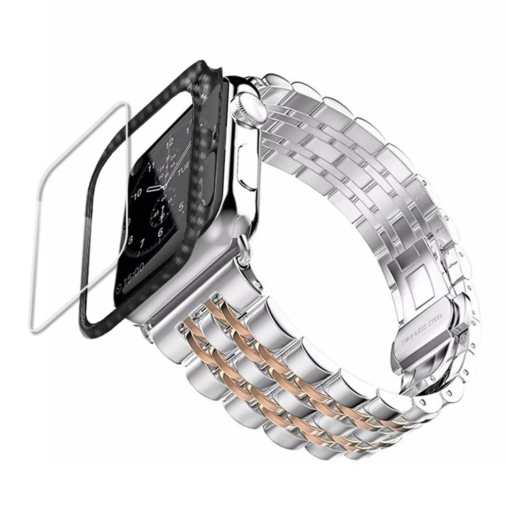 Чехол из углеродного волокна и ремешок для Apple Watch band 44 мм 40 42 мм/38 браслет