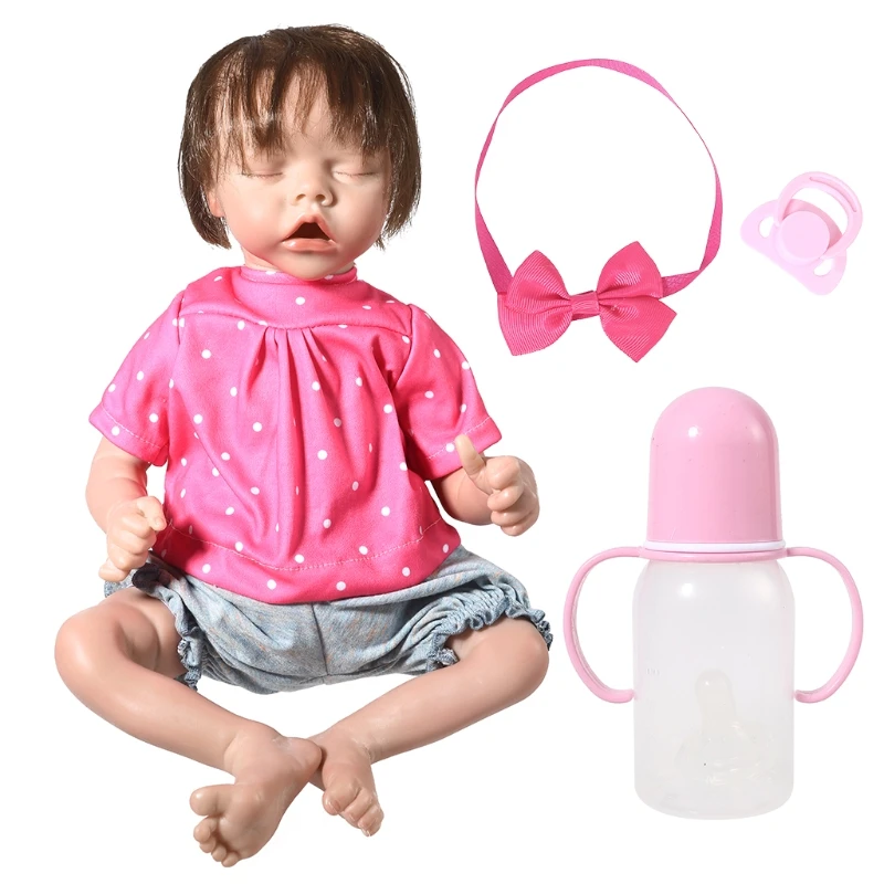 

18in Realistic Doll Closed Eyes Sleeping Girl Soft Vinyl Silicone Baby Cute Newborn Boy Toy Gift for Children Kids
