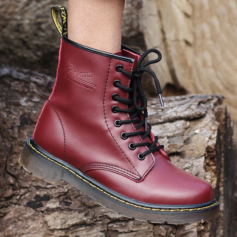 NKAVQI/женские зимние теплые плюшевые ботинки; женские качественные кожаные ботильоны martin; женская зимняя обувь; Botas Mujer