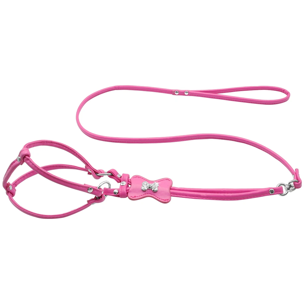 Hot Pink Шаг-в поводок для маленькой собаки из искусственной кожи для домашнего животного кошка шлейка и поводок не тяните шлейки для щенков регулируемые для чихуахуа йоркширского Мопса - Цвет: Hot Pink