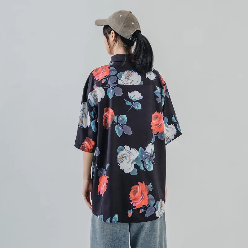 

Summer Floral Blouse Button Up Shirt for Women Ladies Short Sleeve Clothes Harajuku Ulzzang Korean Clothing