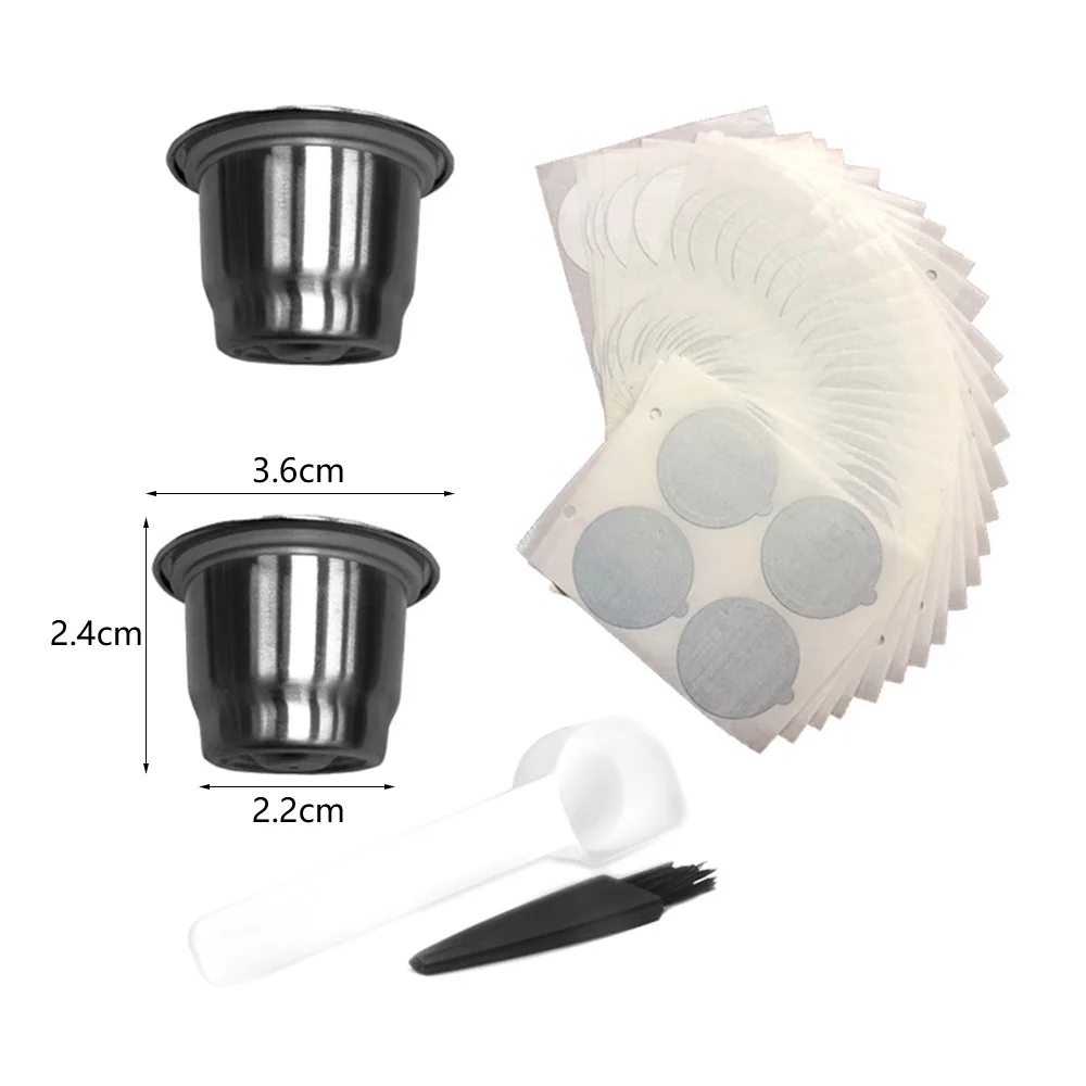 

Coffee Capsule Cup Set Stainless Steel Refillable Capsules Cup for Nespresso Machine (2 Cups+100 Aluminum Foil)