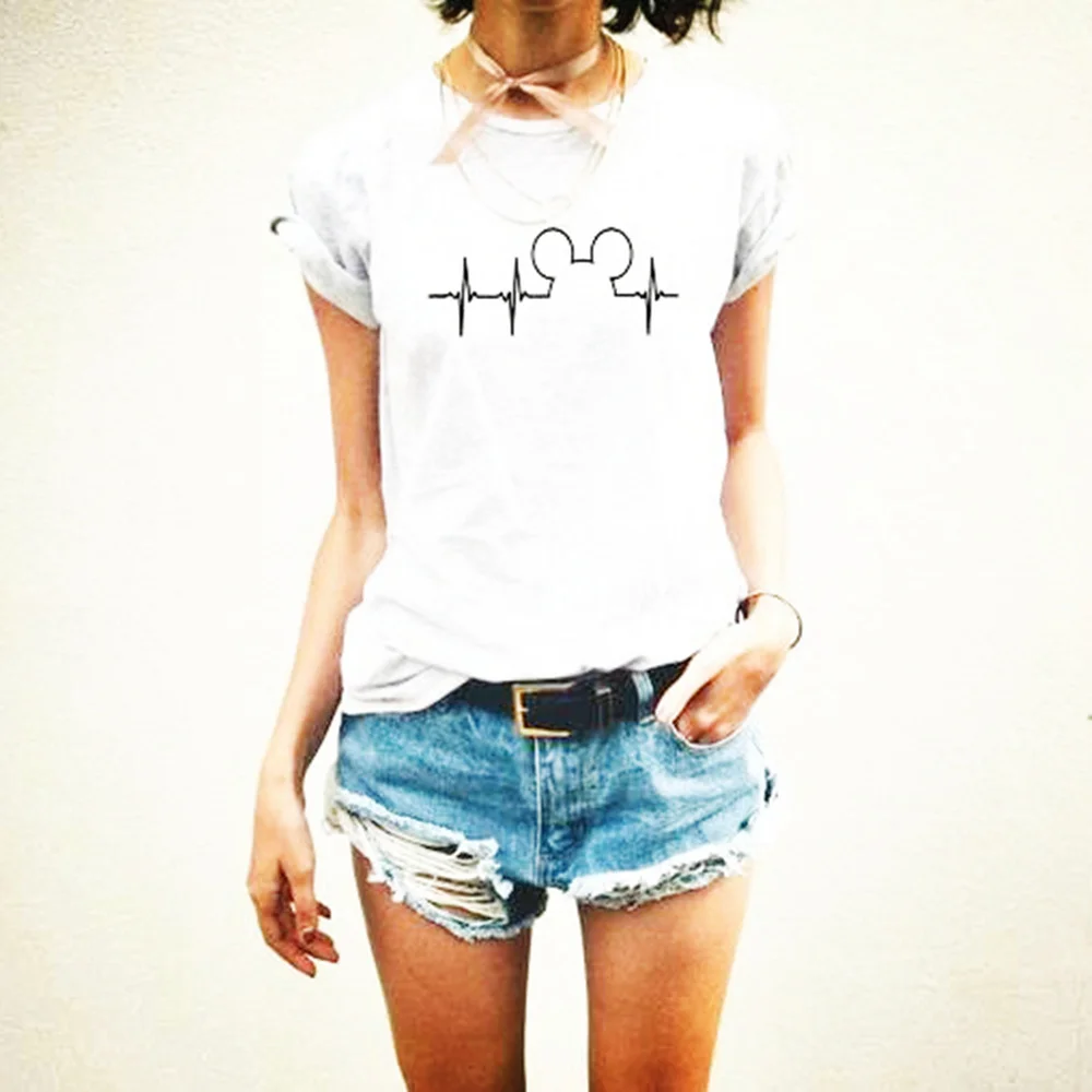 2019 женская футболка с рисунком Микки и сердцебиения Милая Минни для