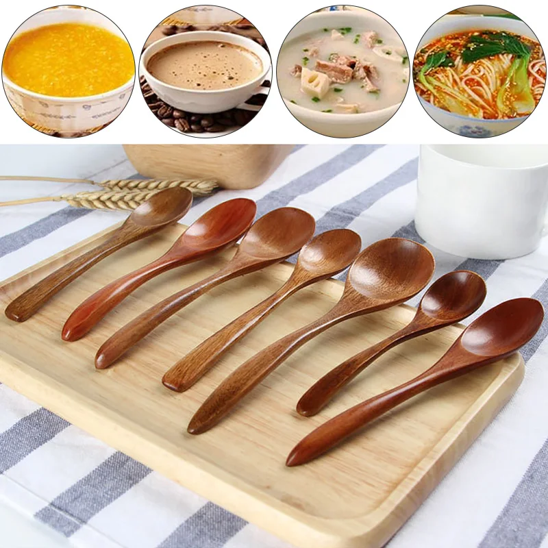 Hot Sale Wooden Milk Honey Soup Spoon Solid Wood Long Handle Tableware Teaspoon Coffee Stir Stick Kitchen Accessories Sets | Дом и сад
