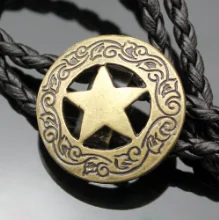 Новое поступление западный юго-западный мужской подарок Техасский Ranger Star Leather Rodeo Bolo Bola Галстук Топ Мода 2 цвета аксессуары - Цвет: Vintage Gold