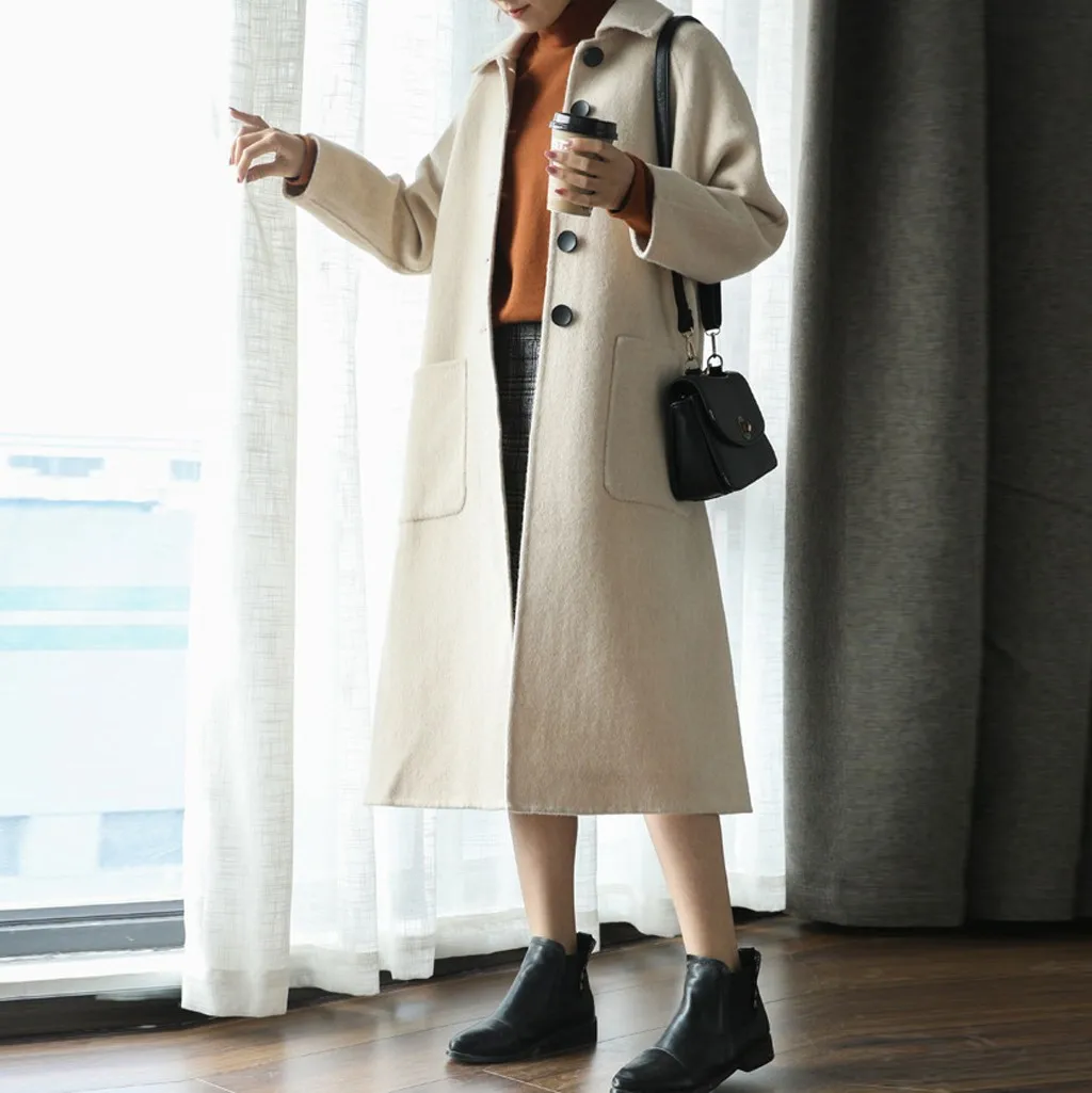 Женское шерстяное пальто SAGACE повседневное облегающее длинное с длинным рукавом