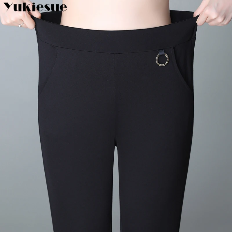 Черные элегантные офисные женские брюки с высокой эластичной талией и