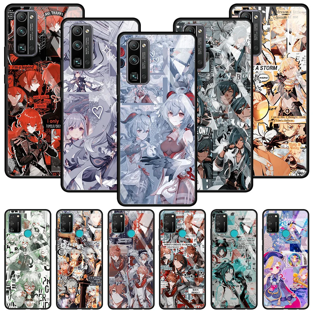 

Tempered Glass Phone Case For Huawei Honor 20 9X 30 Pro 10 Lite 8X Caso Smartphone Genshin Impact Anime