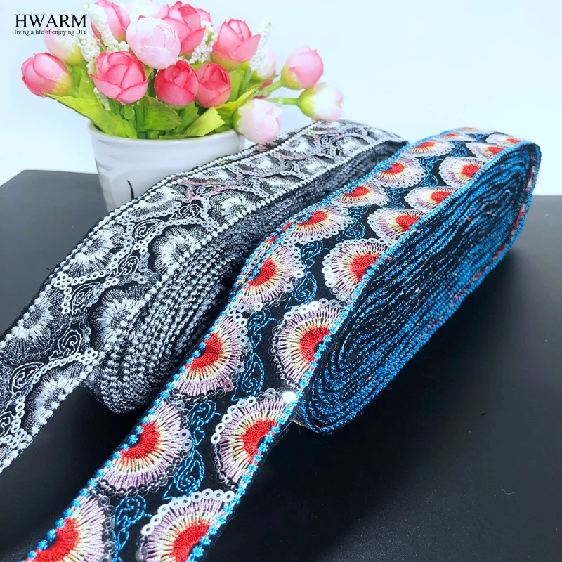HWARM 5 двор 3 4 см смешанных блестками фестиваль кружево ткань ленты отделкой