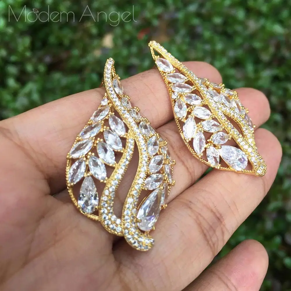 Роскошные серьги ModemAngel в форме листа маркиза цветка кубического циркония для