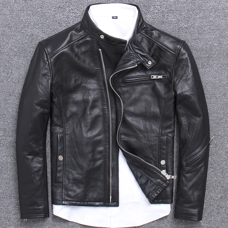 

Self-cultivation Genuine Clothing Male Fold Locomotive Serve Youth Handsome Leather Jacket Semi Tanning Sheep Cowhide