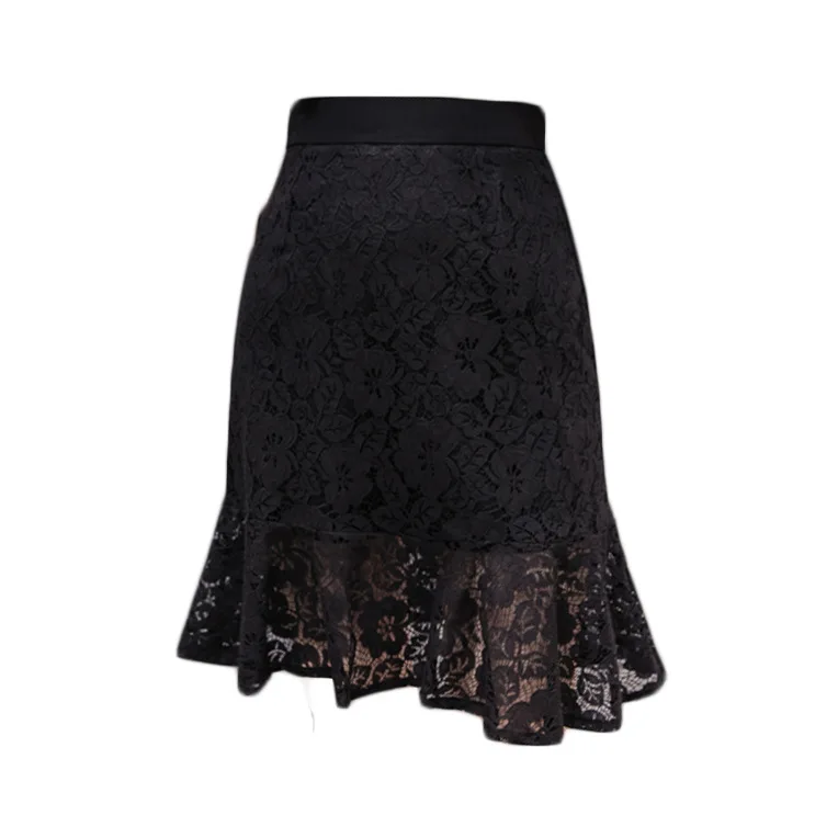 

White Mermaid Skirt Summer Women Sexy Hollow Out Lace Crochet Floral Knee Length Skirt Woman Casual Thin High Waist White Skirts