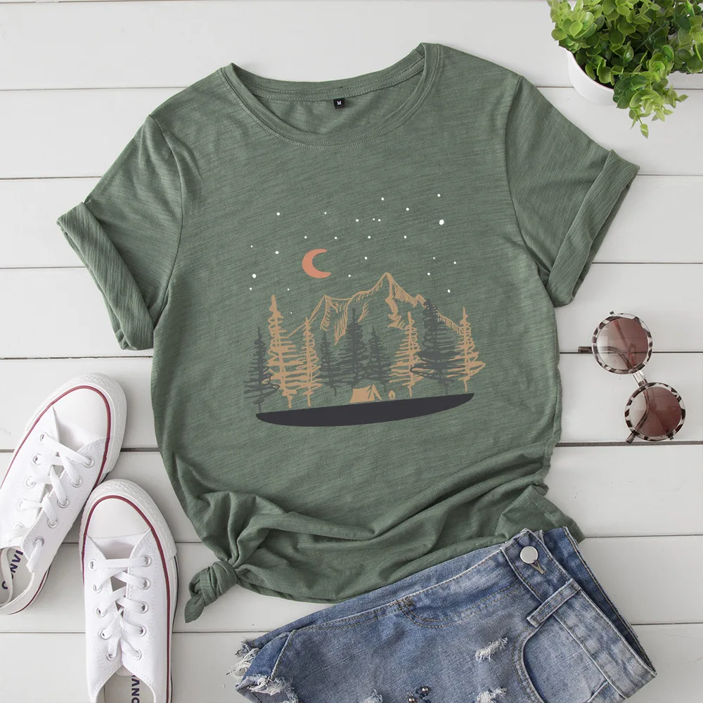 

Landscape Scenery Women Short Sleeve Cotton T-Shirts Graphic Tees Summer Tee Tops for Female Loose Casual Oversized Tee Clothes