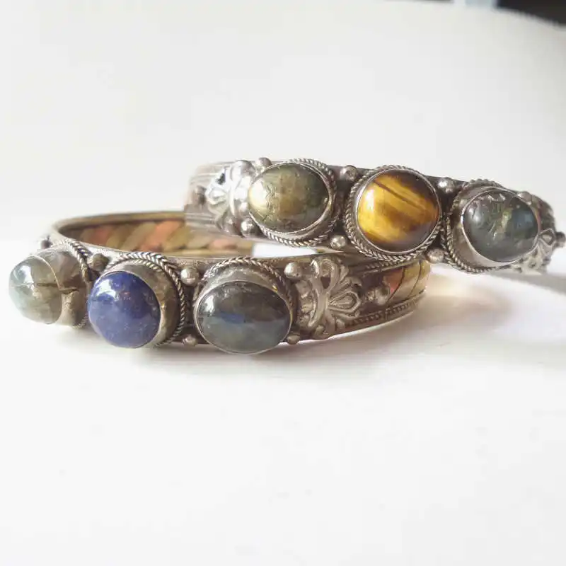 BB 024 индийская Роза Медная Инкрустация натуральный Лабрадорит Открытый браслет