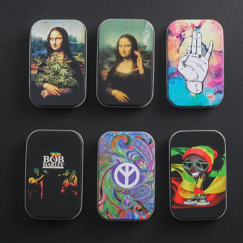 

Creative Mona Lisa Smoking Cigar Cigarettes Tin Plate Box Tobacco Humidor Rolling Paper Holder Case Men Funny Gift Free Shipping