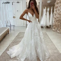 lorie sexy lace wedding dresses spaghetti strap v neck pleated a line boho princess bridal gowns plus size vestidos de novia