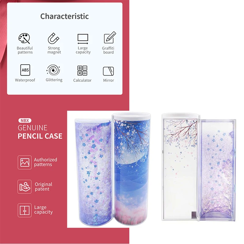 

HOT-NBX Multifunctional Pencil Box Large Capacity Pencil Cases Quicksand Translucent Creative Cylindrical Pen Holder