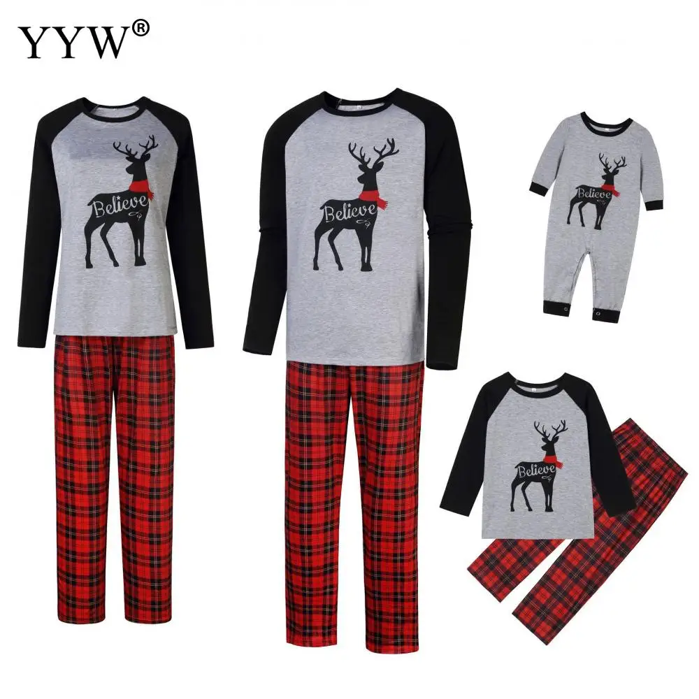 

Christmas Pajamas Set Family Matching Outfits Clothing Xmas Adult Kids Cute Party Nightwear Pyjamas Cartoon Deer Sleepwear Suit