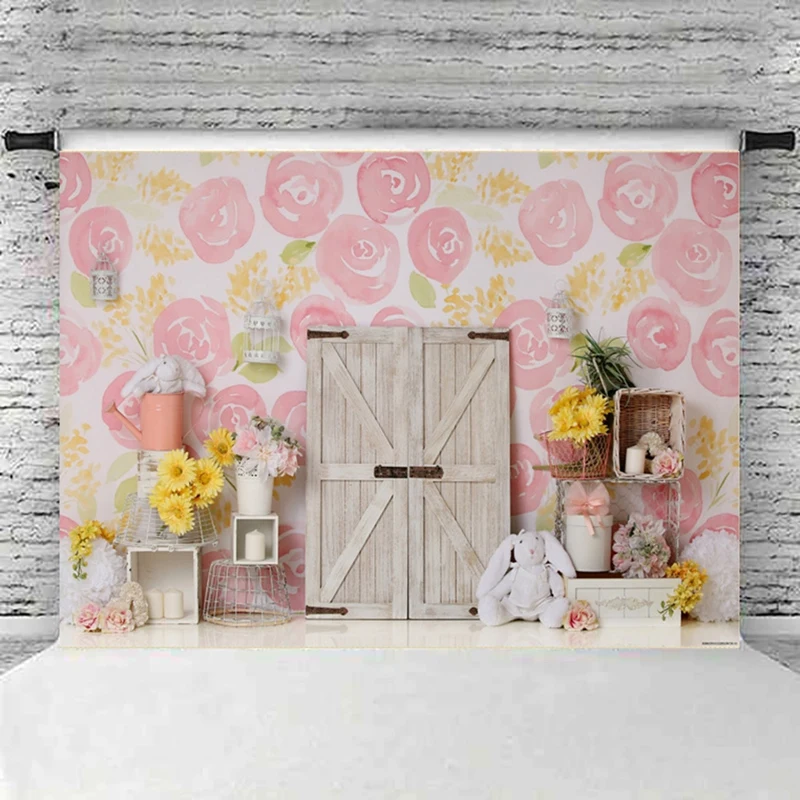 Фон для фотосъемки с изображением кролика хризантемы розовой серии тканевый фон