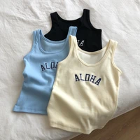 womens summer tank tops o neck sleeveless sexy streetwear 100 cotton letter embroidery slim t shirt casual skinny female shirt