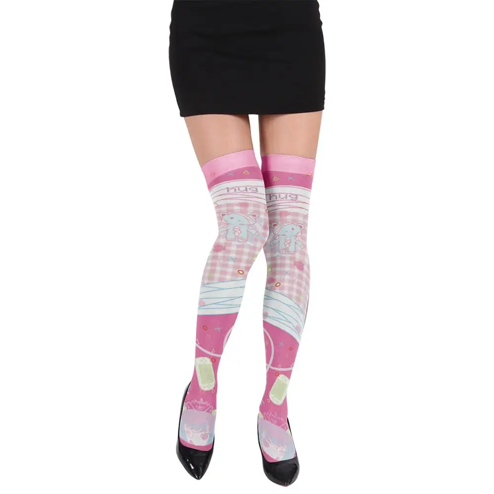 Бесплатная доставка милые розовые кавайные чулки до бедра женские нейлоновые