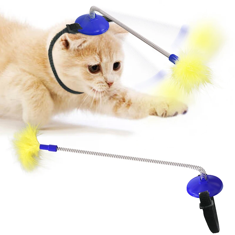 

2021 New Fashion Cat Self-Entertainment Toy Head-Mounted Spring Collar Feathered Funny Cat Stick Hot Sale Pet Product Supplies