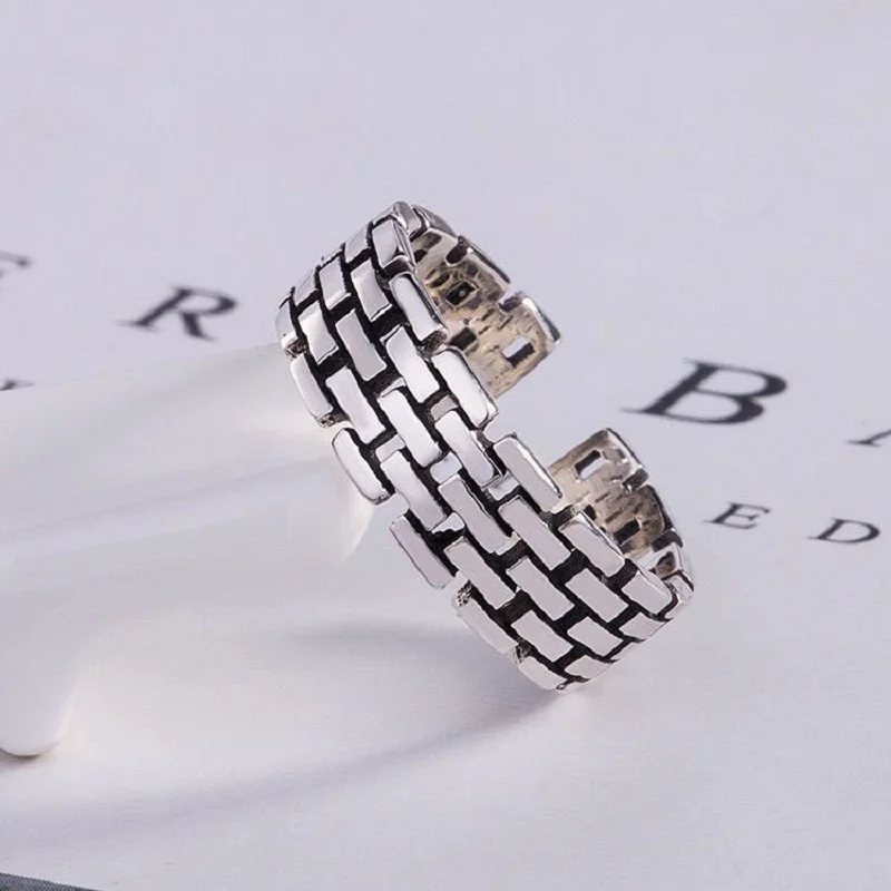 

Retro Silver Color Mini Brick Chain Imitates City Wall Ring To Create Fashion Jewelry for Women Men Valentine's Day Gifts