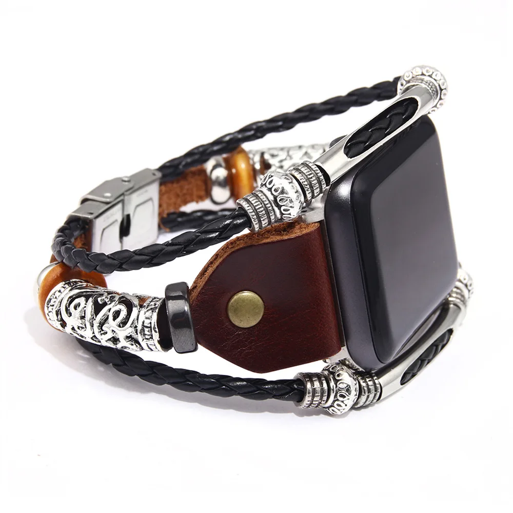 

Correa Leather strap For Apple Watch band 44mm 38mm 40mm 42mm Retro Handmade Cowhide bracelet iWatch Series 7 6 5 4 3 Se 41/45mm
