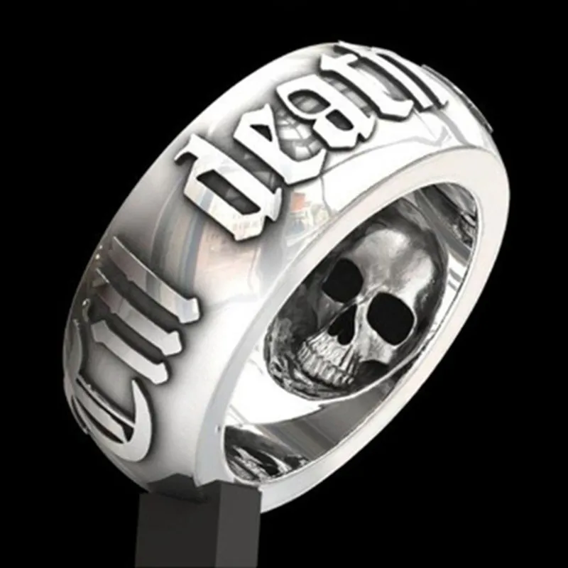 Buy Vintage Black Death Knight Skull Ring Cool Men's Punk Fine Detail Skeleton Motorcycle Biker Rings for Women Boho Gothic Jewelry on