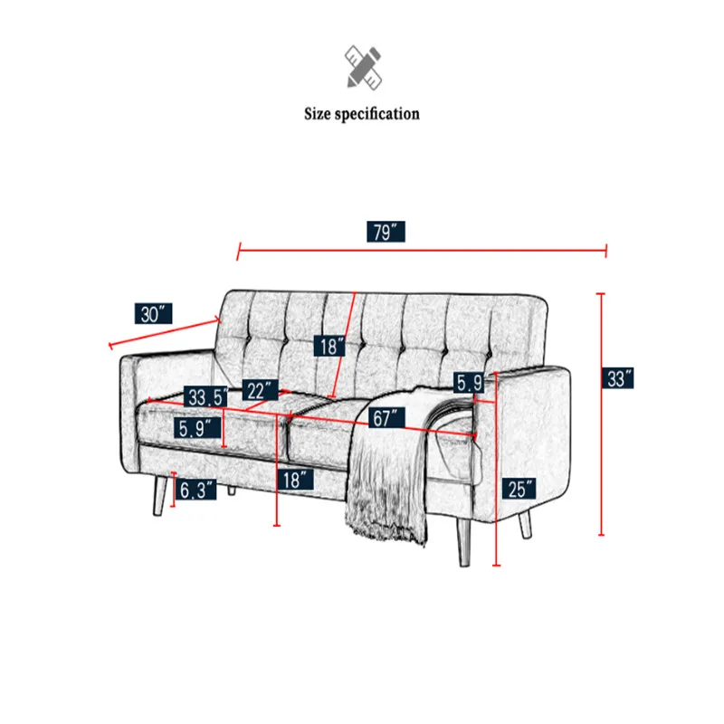 Современный диван среднего века ткань из полиэстера 79 дюймов w Blue Living Rioom мебель