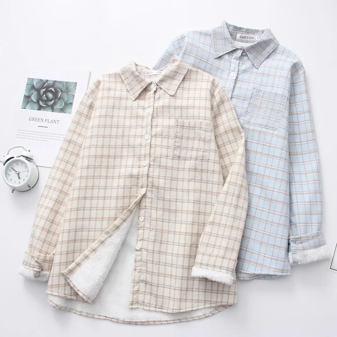 

Женская флисовая блузка Zuolunouba, повседневная утепленная приталенная Блузка в клетку с длинными рукавами, в стиле Харадзюку, Осень-зима