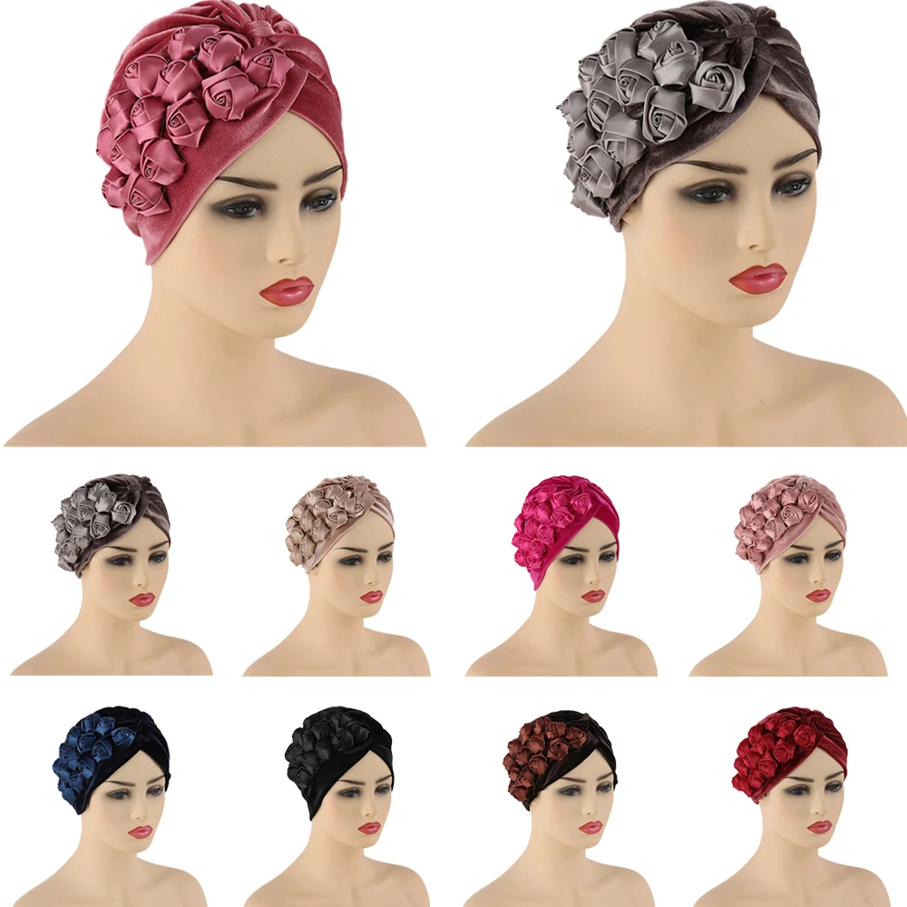 

Fashion Flower Muslim Turban Inner Caps Indian Hat Solid Velour Islamic Wrap Underscarf Cap Bonnet for Women Beanies Skullies