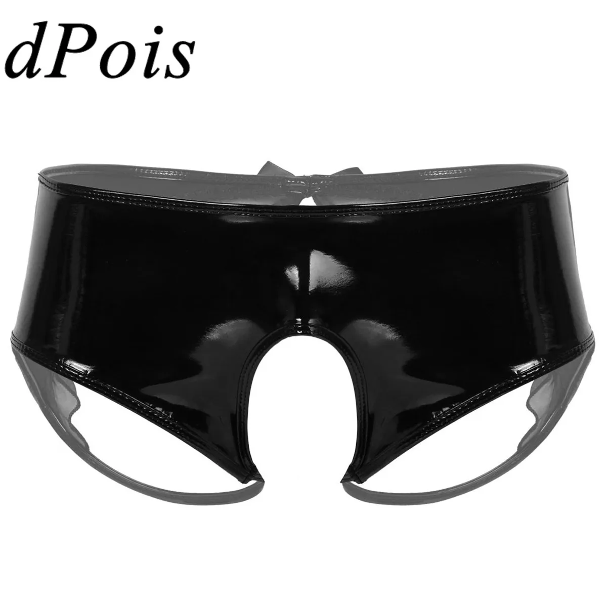 Мужские кожаные трусы слипы с открытой промежностью из органзы