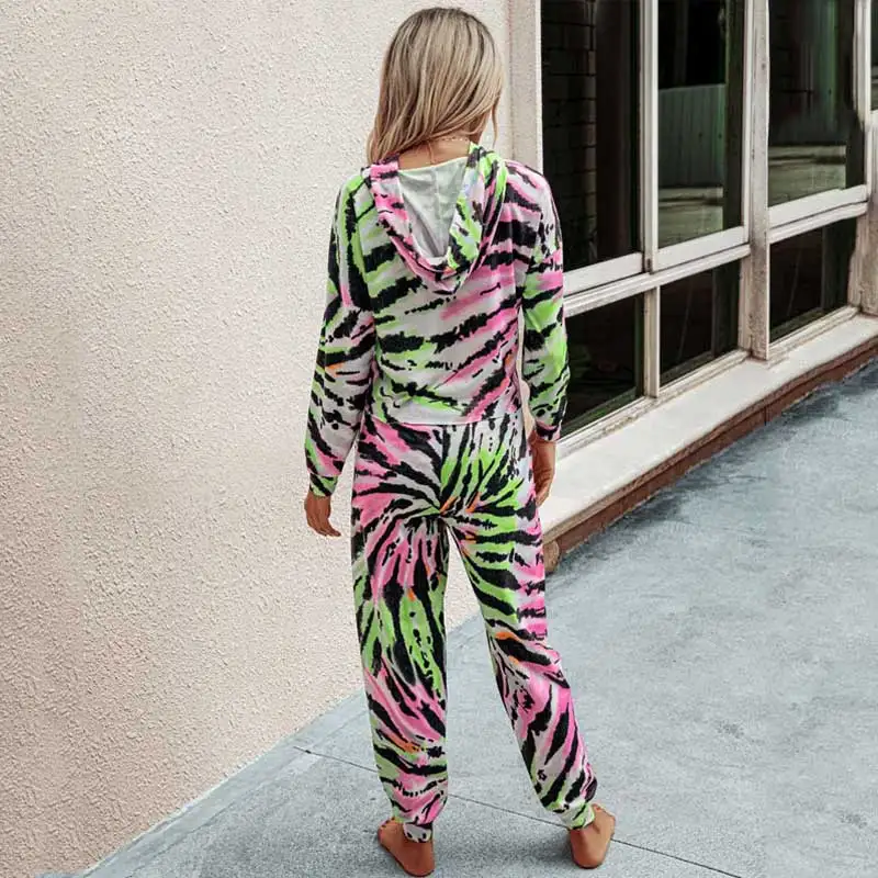 

Automne Hiver Cravate Teinture Ensemble De Salon Femmes Pyjama Ensemble Femmes Vtements De Nuit Manches Longues Chemise De