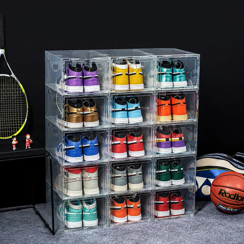 2PCS Clear Plastic Shoebox Sneakers Basketball Sports Shoes Storage Box Dustproof High-tops Organizer Combination Shoes Cabinets