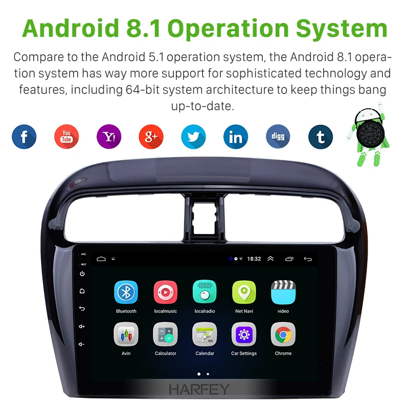 Harfey 9 дюймов Android 1 автомобильное радио для Mitsubishi Mirage 2012 2016 GPS навигационная