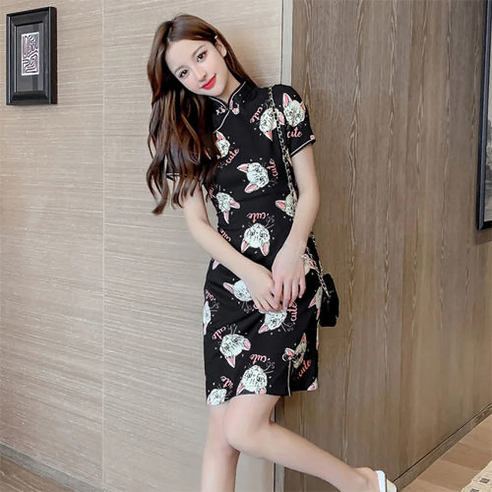 Женское винтажное платье-Ципао облегающее платье в китайском стиле с цветочным