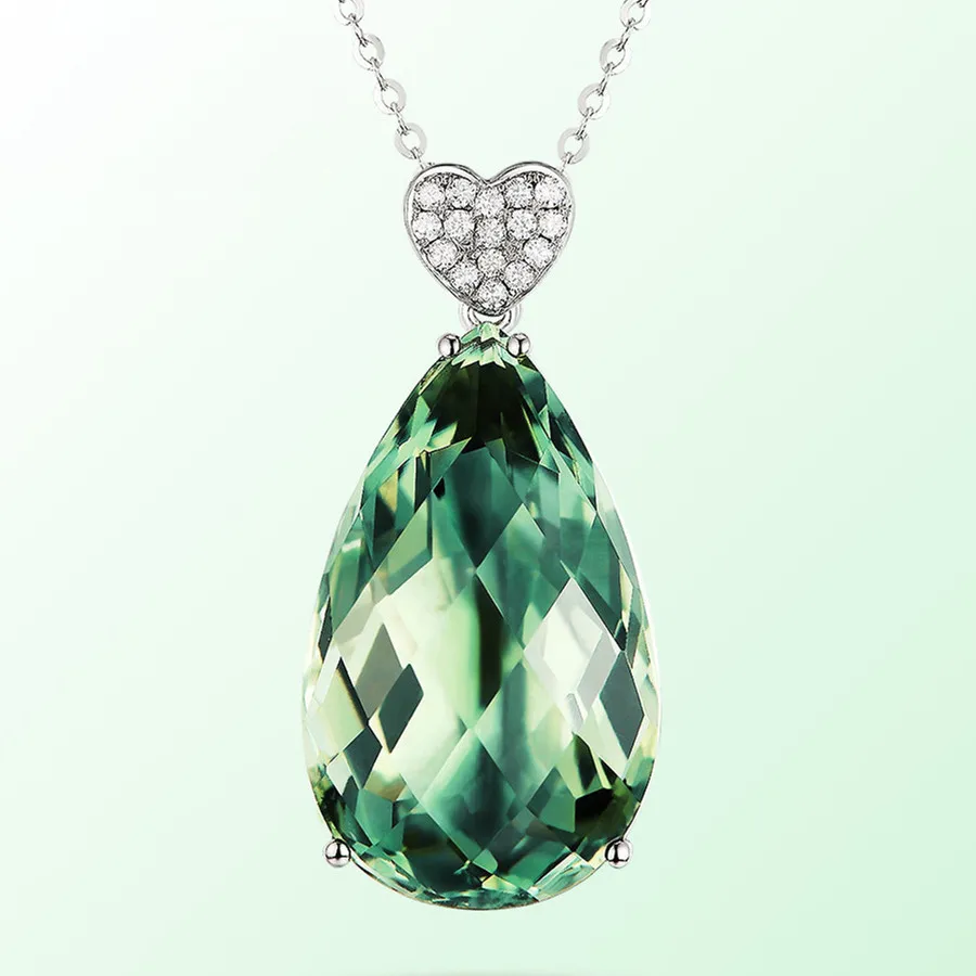 Большая капля изумруд кулон с зелеными кристаллами колье для женщин белого