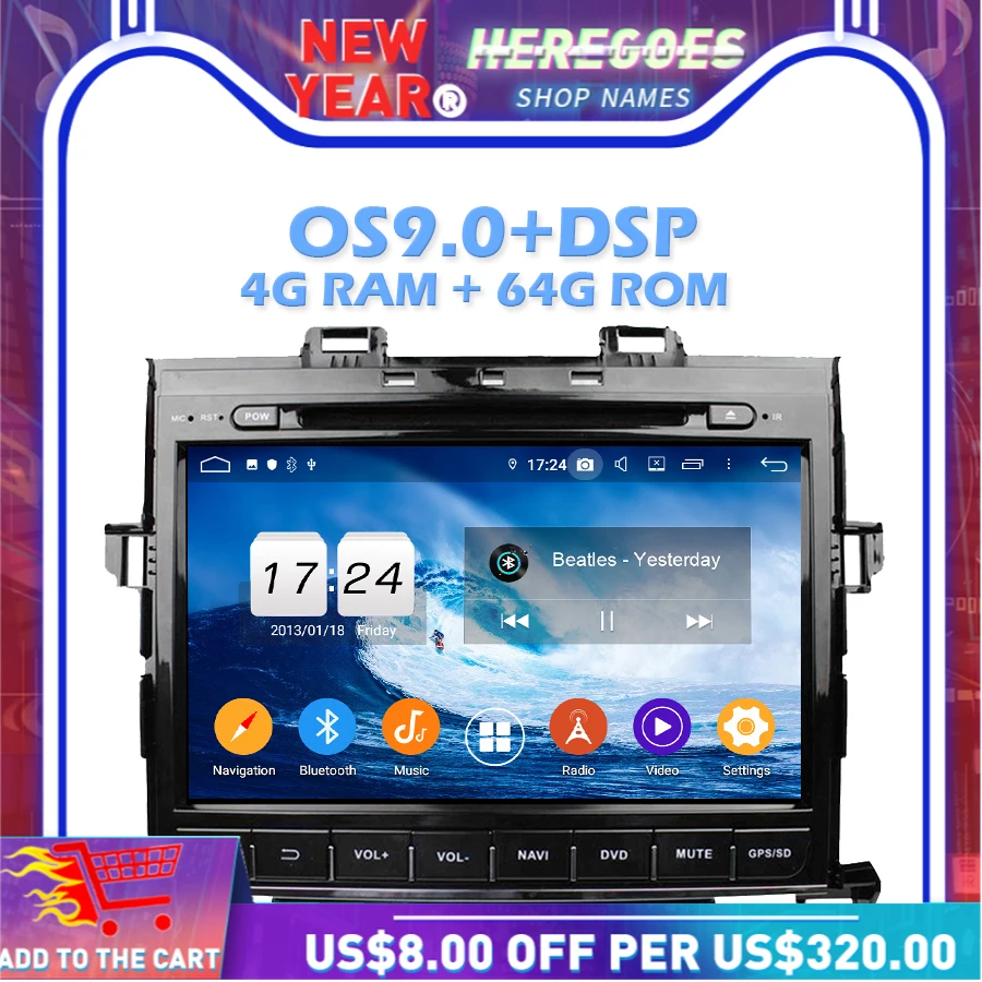 IPS DSP Android 10 0 4 Гб RAM 64 ROM автомобильный dvd плеер Wifi 4G Bluetooth 2 RDS радио GPS карта для Toyota