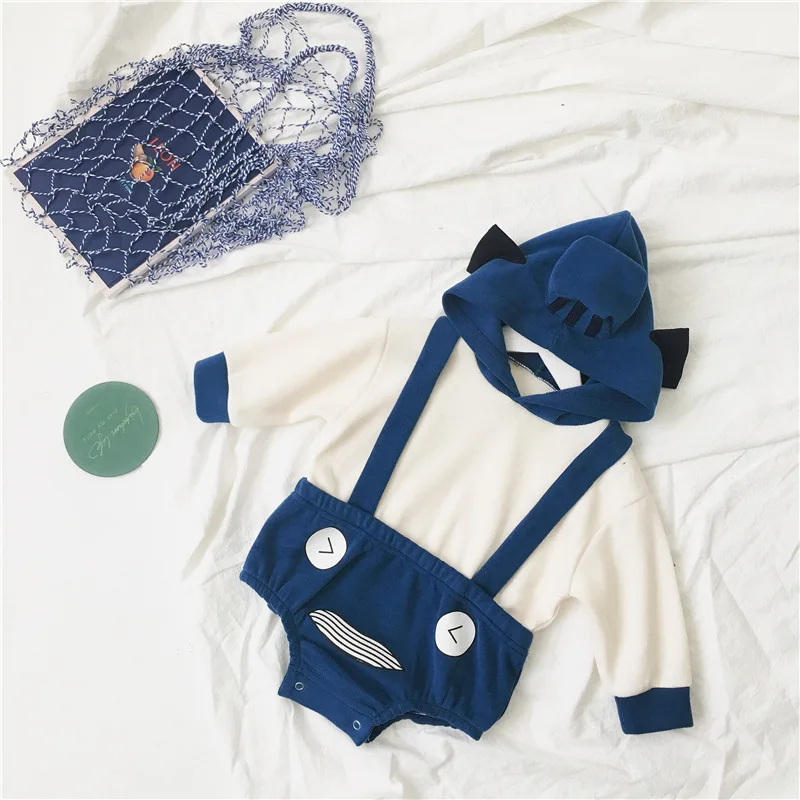 Baby Boy Rompers Triangle Hooded Long Sleeve Jumpsuit Sets Cotton Causal 0-24M Outfits |