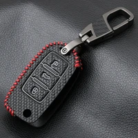 for vw volkswagen seat skoda 3 button remote leather case flip key fob cover shell