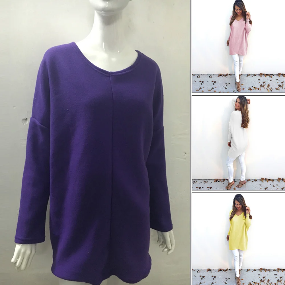 

Fashion Spring Autumn Winter Womens Sweater Loose Long-sleeved V-Neck Knitted Oversize Baggy Long Sweater Jumper Top