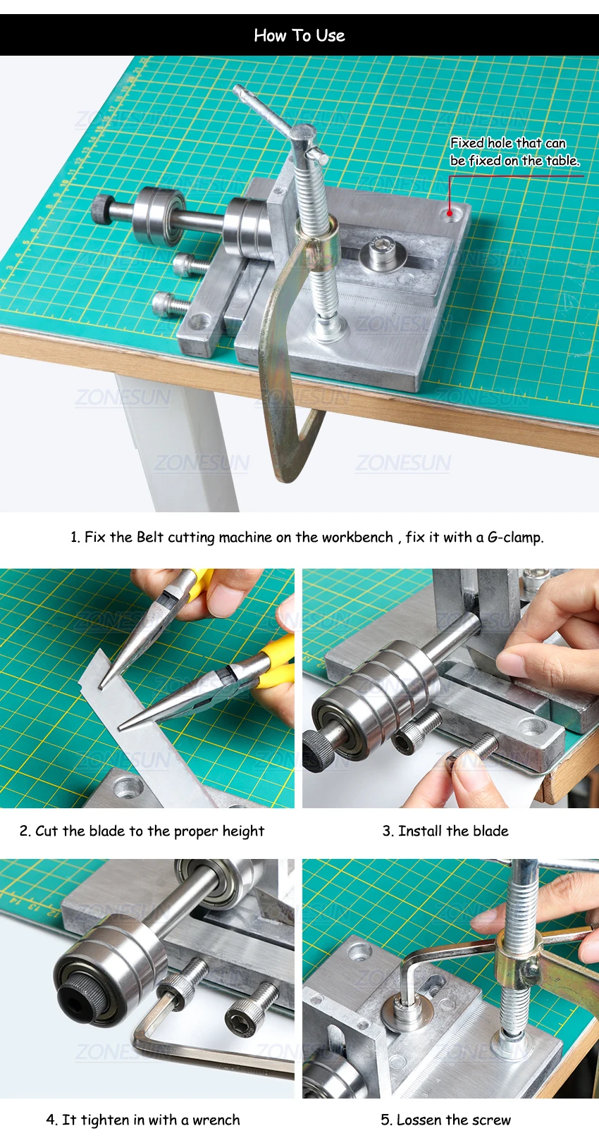 ZONESUN Leather Strip Cutter Splitter Paring Tool Strip Cutting Machine Leather Skiver for Bag Handle Guitar Straps Bracelet
