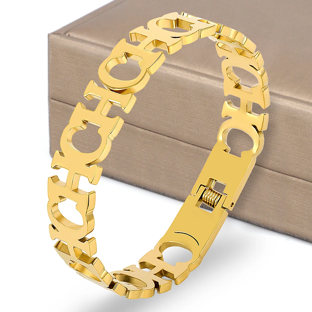 Открытый Браслет манжета с буквами CH золотого цвета шириной 12 мм для женщин и