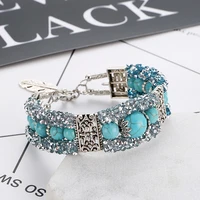 bohemian blue stone beaded rhinestone bracelets for women retro ethnic charm bracelets bangle trendy female accessories jewelry